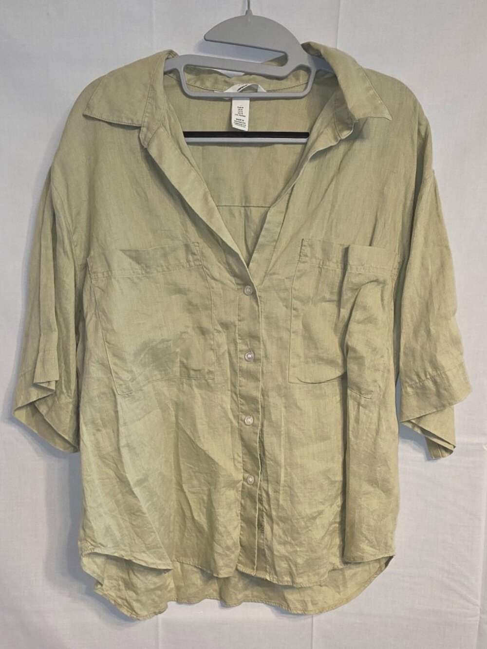 H and M Linen Shirt Button Up Unisex Grunge Lagenlook Earthy All Natural Fibers